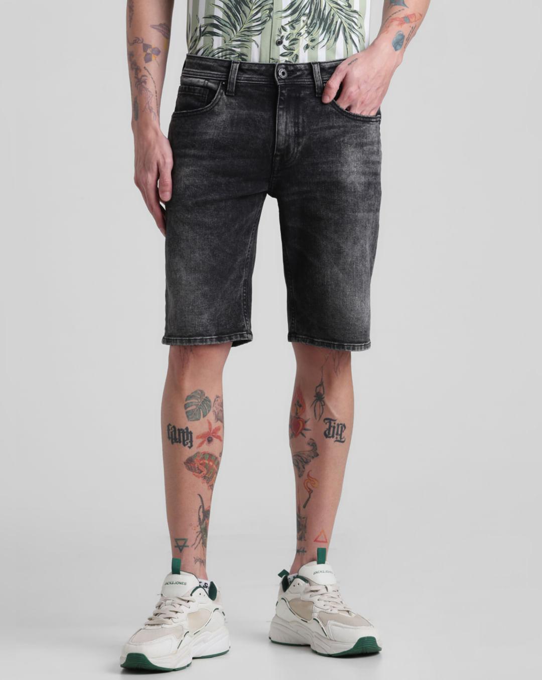 black-low-rise-washed-denim-shorts