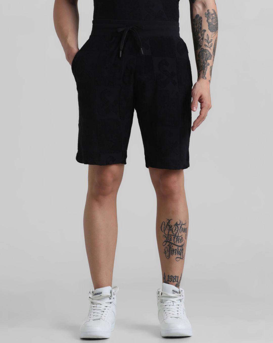 black-mid-rise-jacquard-bermuda-shorts