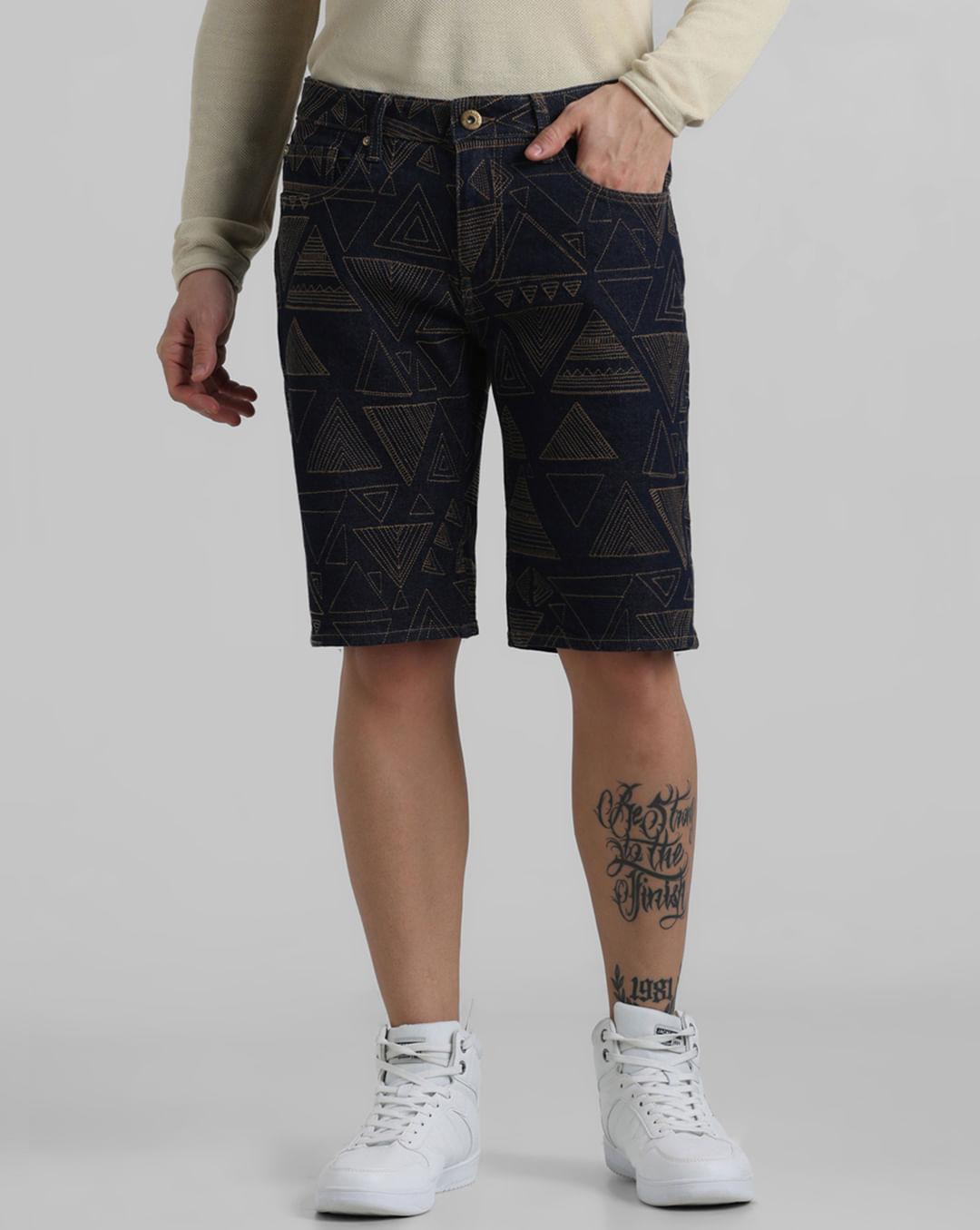 dark-blue-low-rise-embroidered-denim-shorts