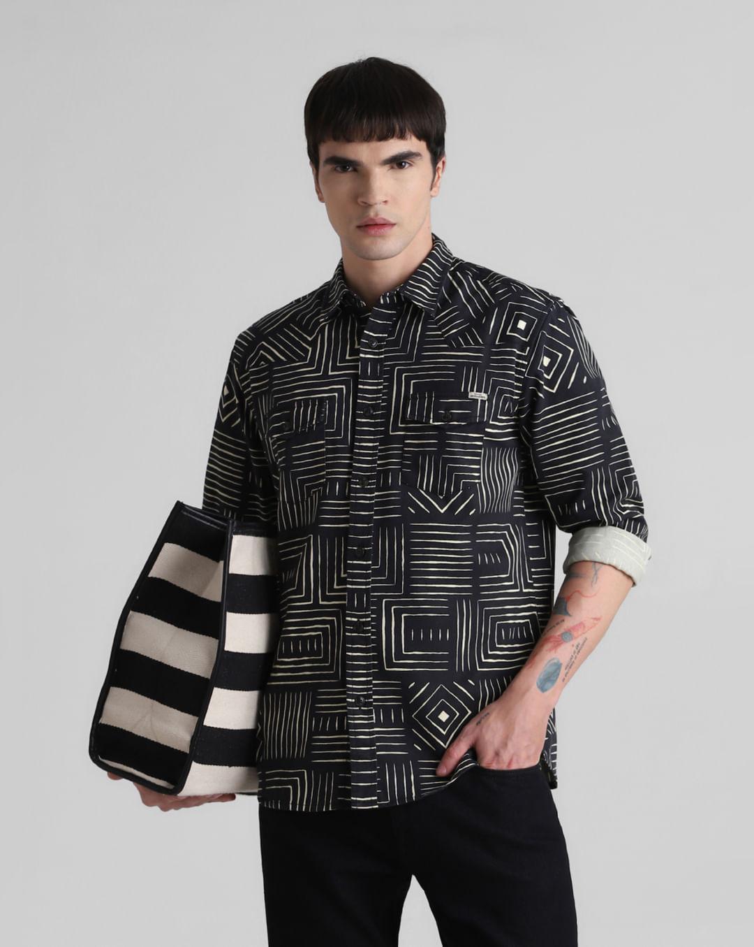 black-printed-full-sleeves-shirt