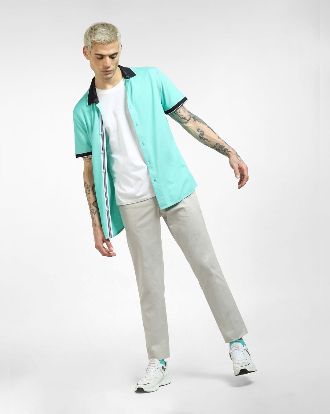 turquoise-half-sleeves-shirt