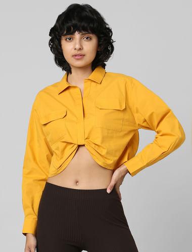 mustard-front-knot-cropped-shirt