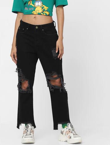 black-high-rise-ripped-straight-jeans