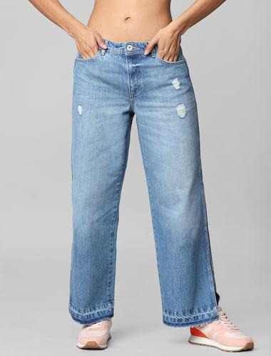 blue-mid-rise-side-slit-wide-leg-jeans