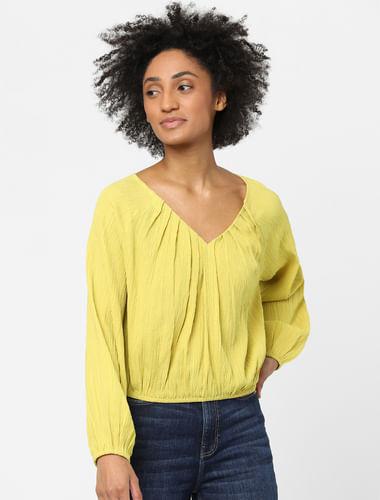 yellow-v-neck-textured-top