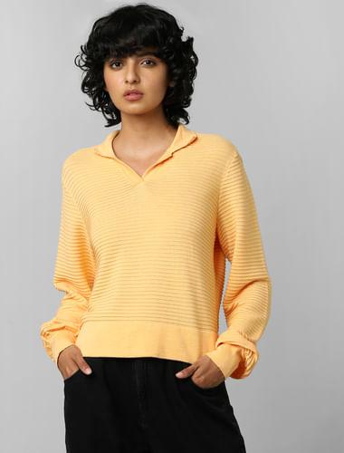 orange-structured-knit-pullover