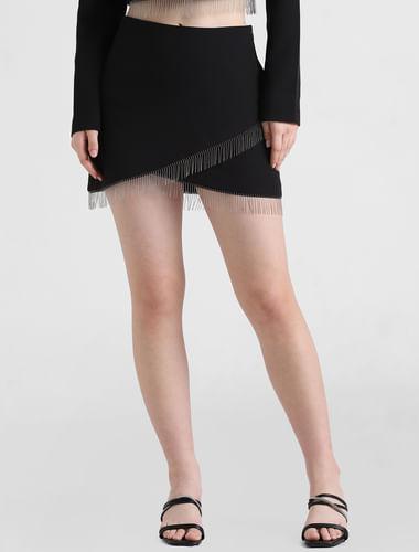 black-mid-rise-embellished-wrap-skirt