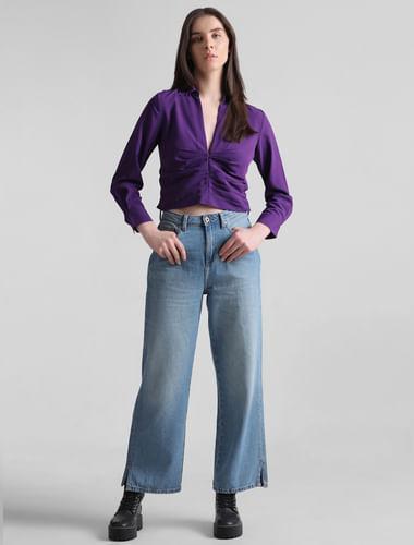 purple-cropped-ruched-shirt
