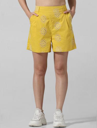 yellow-schiffli-co-ord-set-shorts