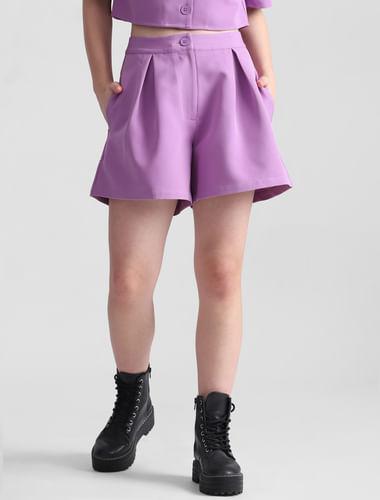 lavender-high-rise-plated-shorts