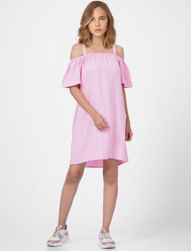 pink-cold-shoulder-shift-dress