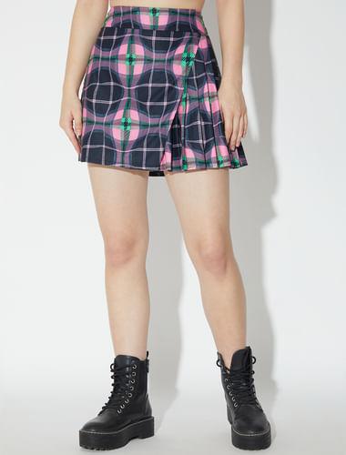 only-x-artverse-black-check-wrap-pleated-skirt