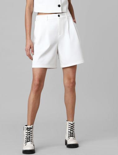 white-high-rise-tailored-twill-shorts