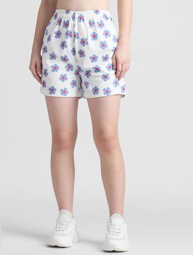 white-high-rise-floral-shorts