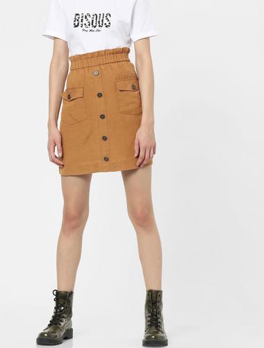 brown-high-waist-skirt