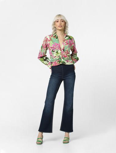 green-floral-cropped-shirt