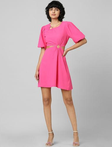 pink-knot-cut-out-fit-&-flare-dress