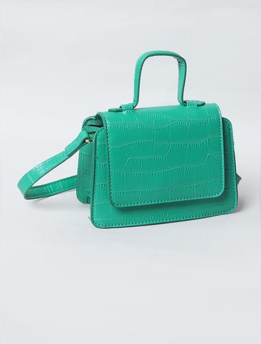 green-croc-embossed-sling-bag