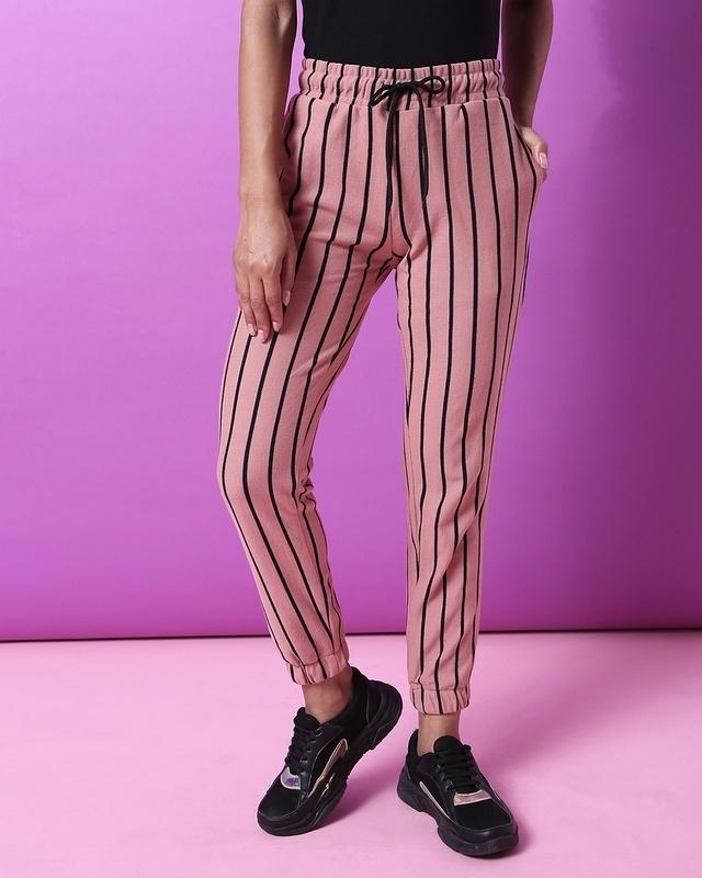 campus-sutra-women's-pink-striped-relaxed-fit-joggers