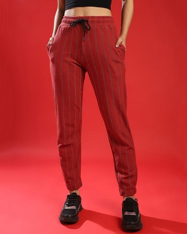 campus-sutra-women's-red-striped-relaxed-fit-joggers
