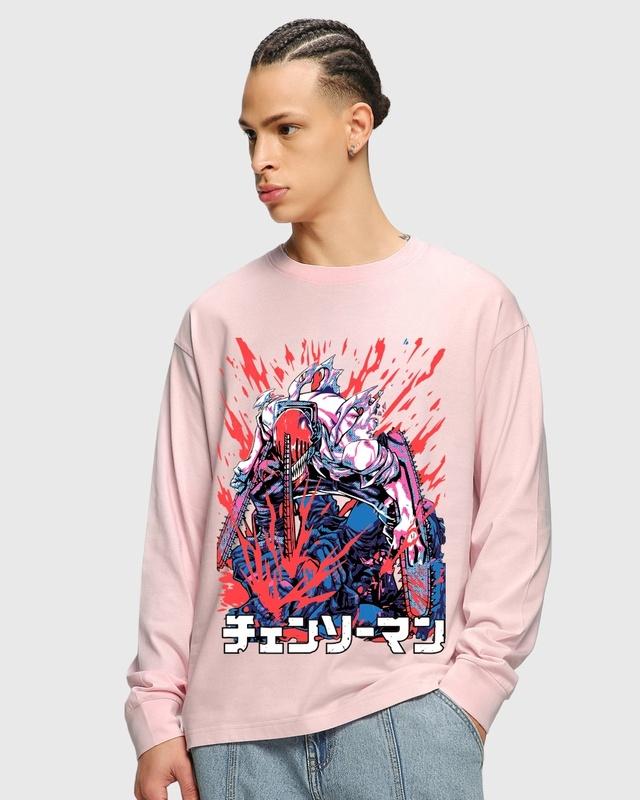 men's-pink-chainsaw-devil-graphic-printed-oversized-t-shirt