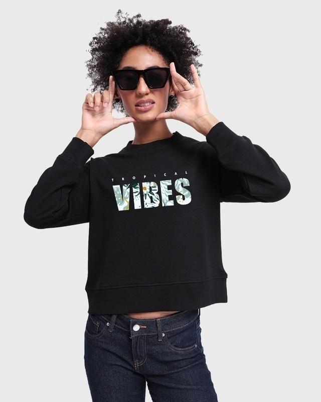 women's-black-tropical-vibes-typography-oversized-sweatshirt