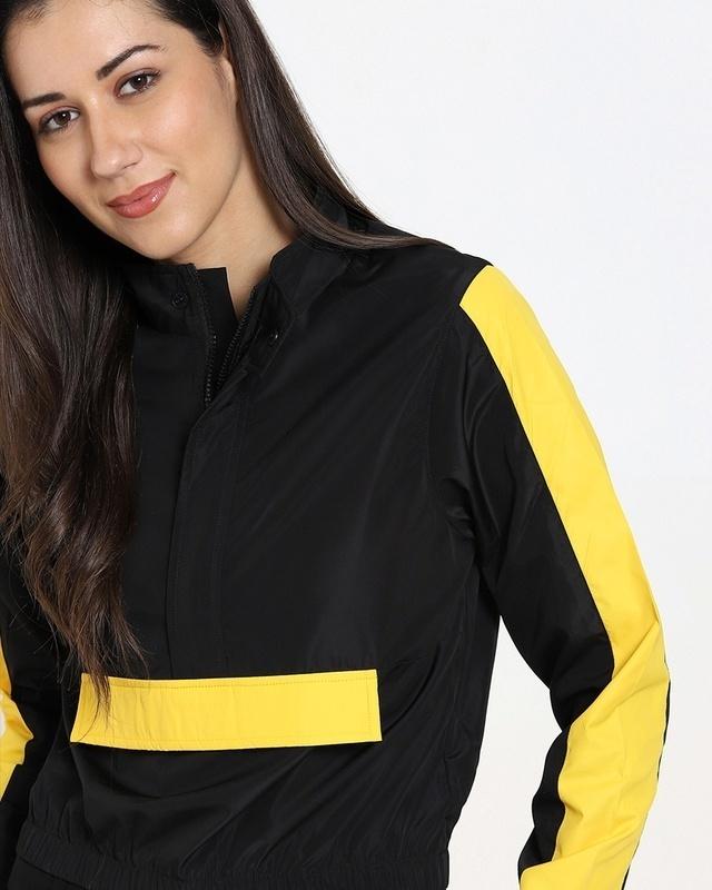 women's-yellow-&-black-color-block-windcheater-jacket
