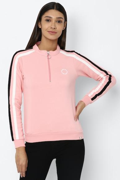 women-pink-stripe-stylized-neck-sweatshirt