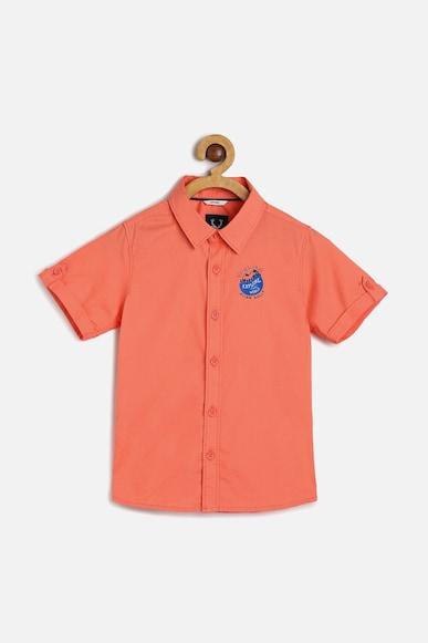 boys-orange-slim-fit-solid-casual-shirt