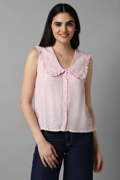 women-pink-check-casual-top