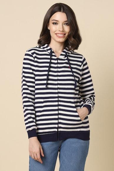 women-white-stripe-hooded-neck-sweatshirt