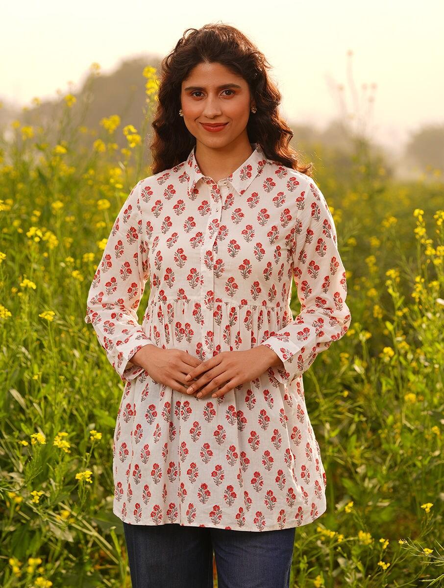 women-multicolour-cotton-printed-shirt-collar-regular-fit-tunics
