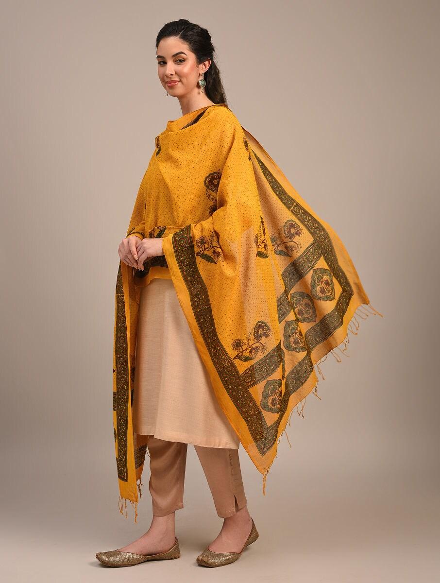 women-yellow-cotton-ajrakh-dupatta
