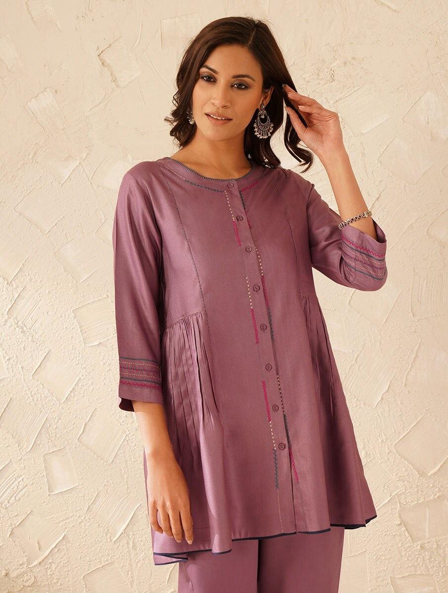 women-wine-purple-viscose-embroidered-round-neck-regular-fit-tunics