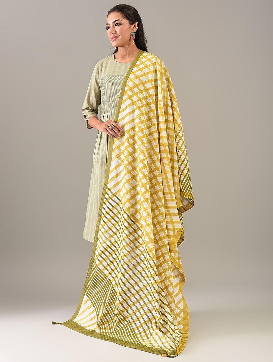 women-yellow-cotton-block-print-dupatta