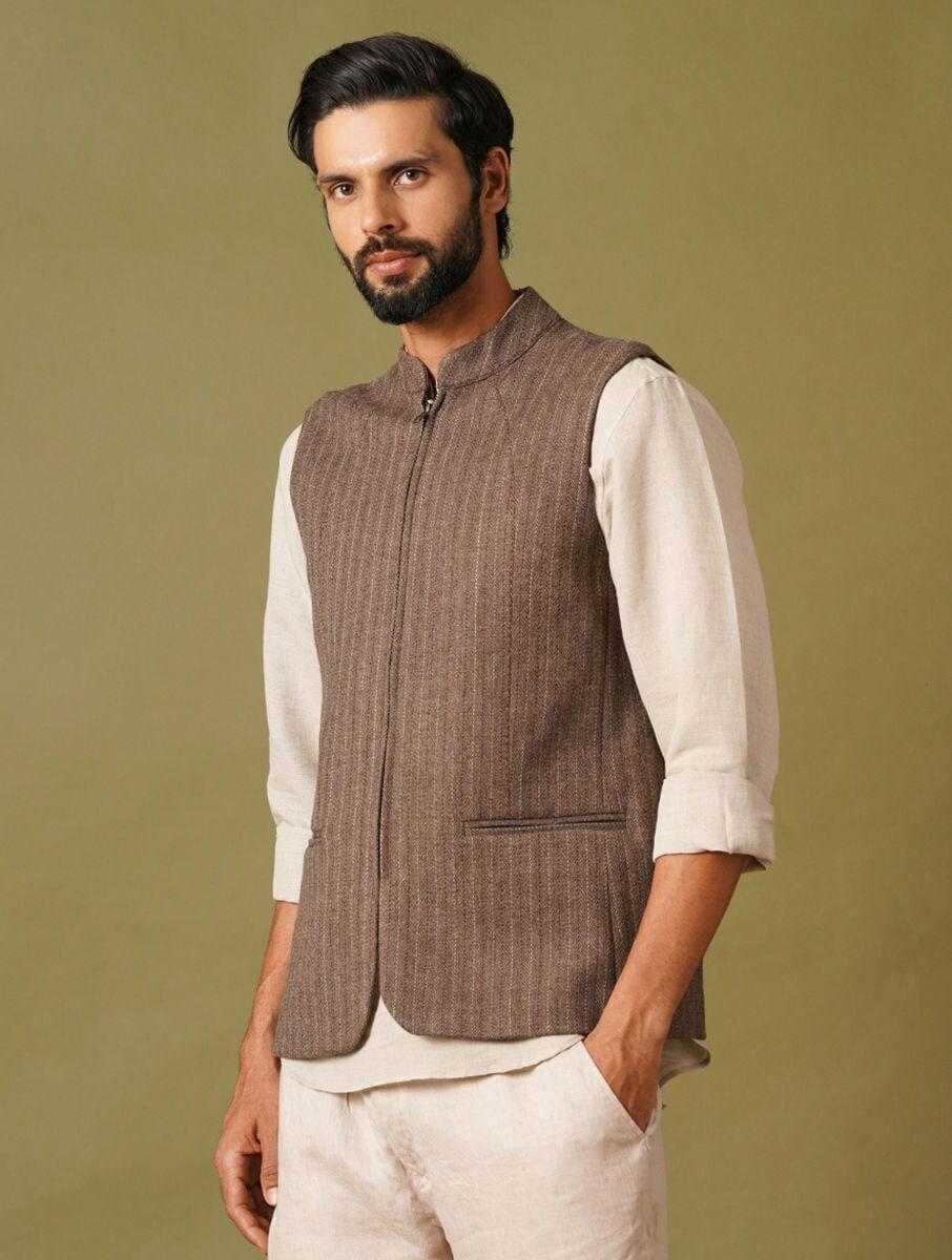 men-brown-wool-nehru-jacket