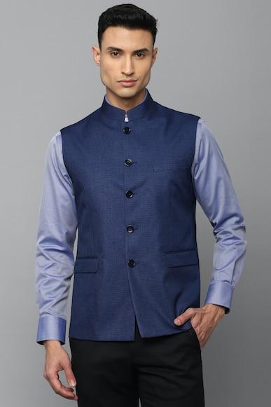 men-blue-textured-slim-fit-party-nehru-jacket