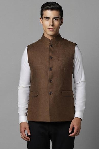 men-brown-textured-slim-fit-party-nehru-jacket