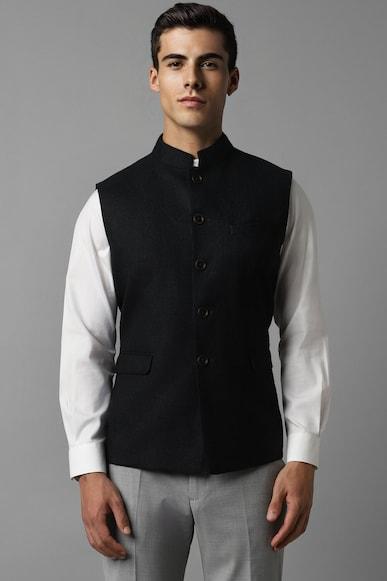 men-black-textured-slim-fit-party-nehru-jacket