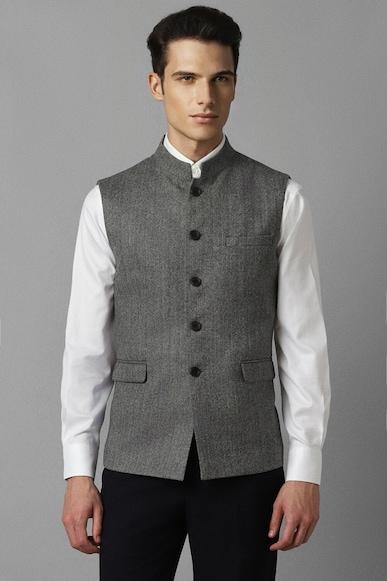 men-grey-textured-slim-tapered-fit-party-nehru-jacket