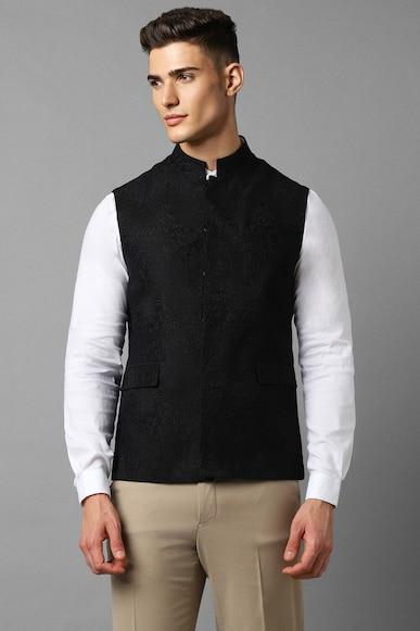 men-black-textured-slim-fit-party-nehru-jacket