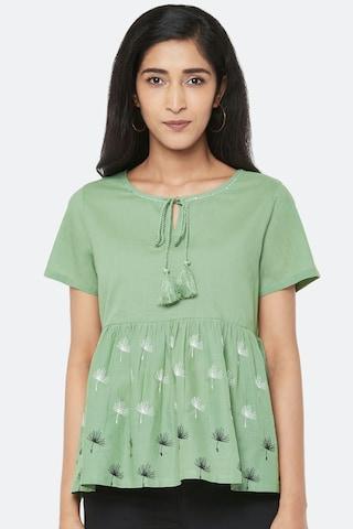 green-embroidered-casual-half-sleeves-round-neck-women-regular-fit-top