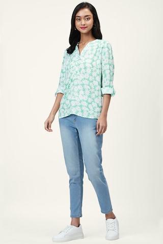 light-green-floral-printed-casual-full-sleeves-slit-neck-women-comfort-fit-shirt