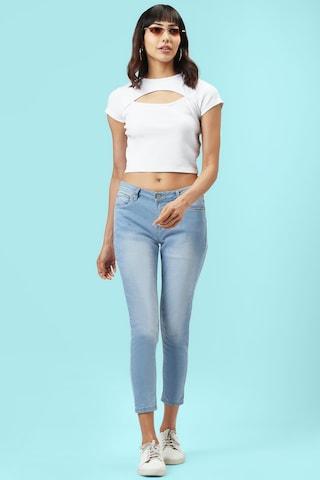 white-solid-casual-short-sleeves-round-neck-women-crop-fit-top