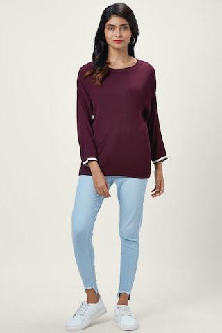 wine-self-design-casual-full-sleeves-round-neck-women-regular-fit-sweater