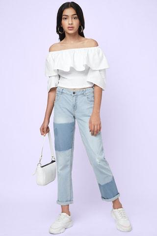 white-printed-casual-3/4th-sleeves-off-shoulder-girls-regular-fit-blouse