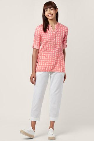 peach-printed-casual-3/4th-sleeves-mandarin-women-regular-fit-tunic