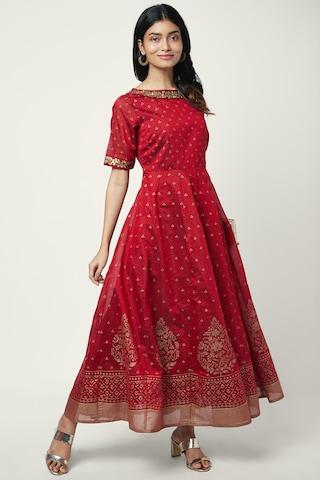 red-printeded-round-neck-ethnic-calf-length-half-sleeves-women-regular-fit-dress
