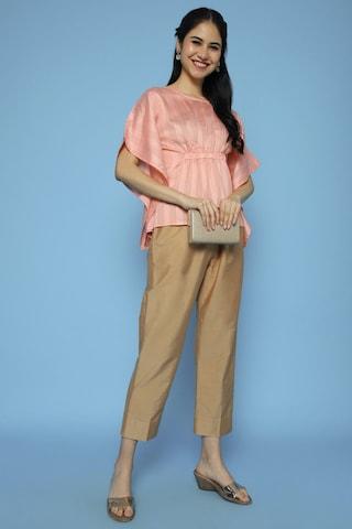 peach-stripe-casual-half-sleeves-boat-neck-women-relaxed-fit-top
