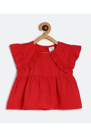 red-solid-casual-cap-sleeves-round-neck-girls-regular-fit-top